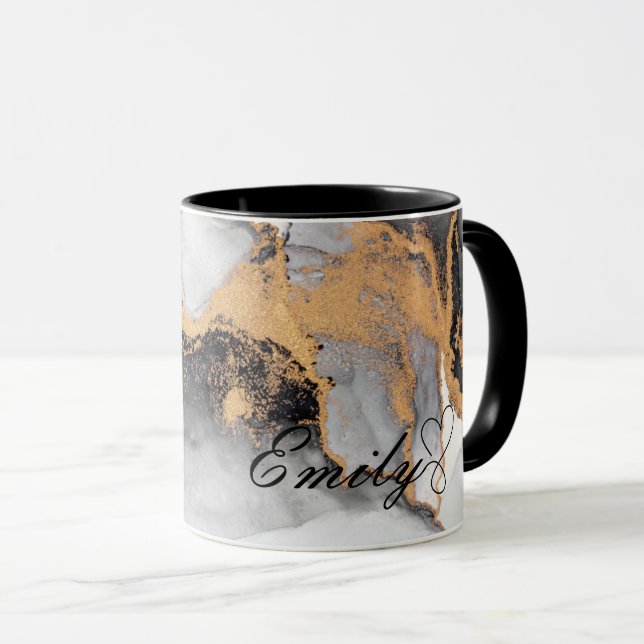 Luxuriöser Personalisierter Schwarz-Gold-Marmor Tasse (VorderseiteRechts)