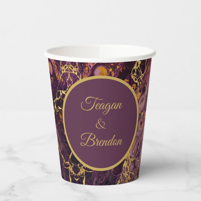 Luxuriöser Pflaumen-Gold-Marmor Pappbecher (Links)