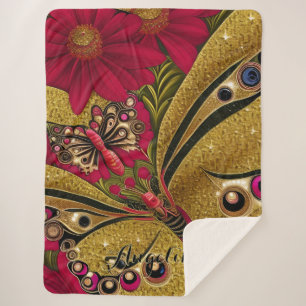 Luxuriöser Red and Gold Butterfly Individuelle Nam Sherpadecke