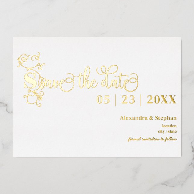 Luxuriöser romantischer Blüh Wedding Save the Date Folieneinladung (Vorderseite)