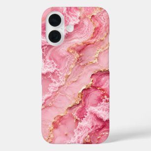 Luxuriöser rosa Ozeanmarmor mit goldenen Adern iPhone 16 Hülle