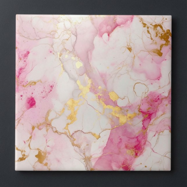 Luxuriöser Rosa- und Goldmarmor-Effekt Fliese (Luxury style pink and gold marble effect ceramic tile.)