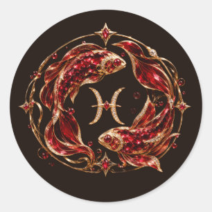 Luxuriöser roter Fische-Tierkreis Runder Aufkleber