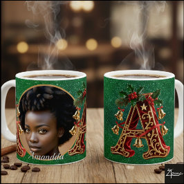 Luxuriöser roter Samt Gold Weihnachtsbuchstabe A Kaffeetasse
