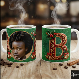 Luxuriöser roter Samt Gold Weihnachtsbuchstabe B Kaffeetasse