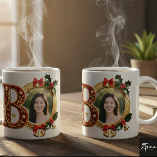 Luxuriöser roter Samt Gold Weihnachtsbuchstabe B Kaffeetasse