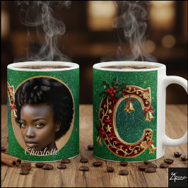 Luxuriöser roter Samt Gold Weihnachtsbuchstabe C Kaffeetasse