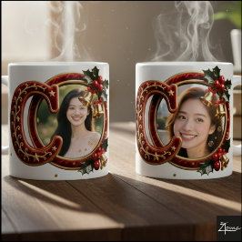 Luxuriöser roter Samt Gold Weihnachtsbuchstabe c Kaffeetasse