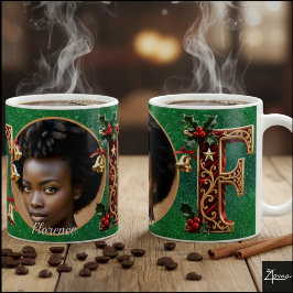 Luxuriöser roter Samt Gold Weihnachtsbuchstabe F Kaffeetasse