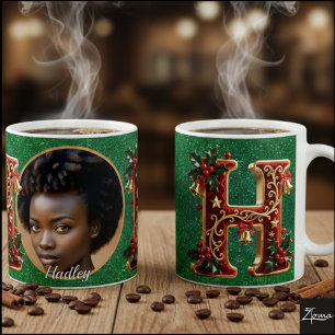 Luxuriöser roter Samt Gold Weihnachtsbuchstabe H Kaffeetasse