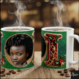 Luxuriöser roter Samt Gold Weihnachtsbuchstabe I Kaffeetasse