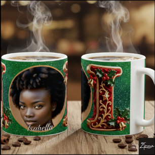 Luxuriöser roter Samt Gold Weihnachtsbuchstabe I Kaffeetasse