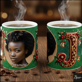 Luxuriöser roter Samt Gold Weihnachtsbuchstabe J Kaffeetasse
