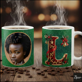 Luxuriöser roter Samt Gold Weihnachtsbuchstabe L Kaffeetasse