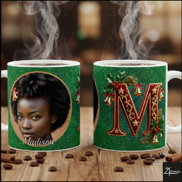 Luxuriöser roter Samt Gold Weihnachtsbuchstabe M Kaffeetasse