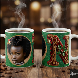 Luxuriöser roter Samt Gold Weihnachtsbuchstabe N Kaffeetasse