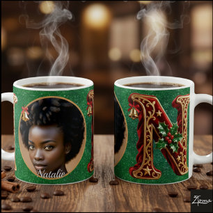 Luxuriöser roter Samt Gold Weihnachtsbuchstabe N Kaffeetasse