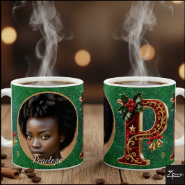 Luxuriöser roter Samt Gold Weihnachtsbuchstabe P Kaffeetasse