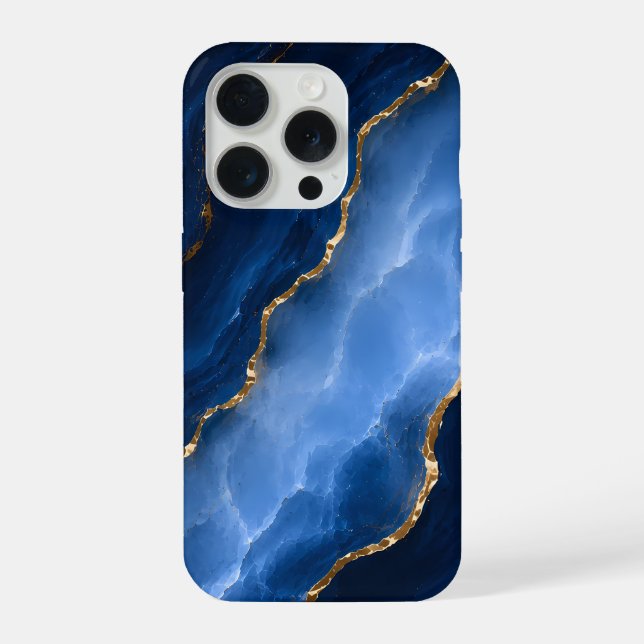 Luxuriöser Saphirblauer Marmor iPhone Hülle (Rückseite)