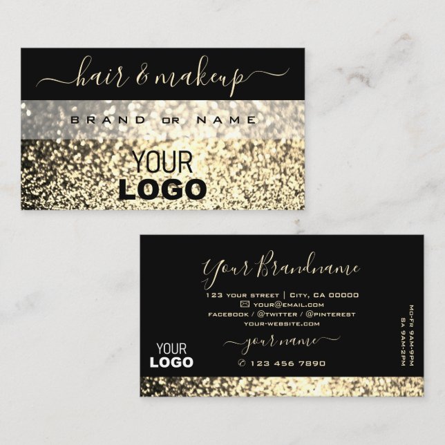 Luxuriöser Schwarz-Gold-Sparkling-Glitzer mit Logo Visitenkarte (Vorne/Hinten)