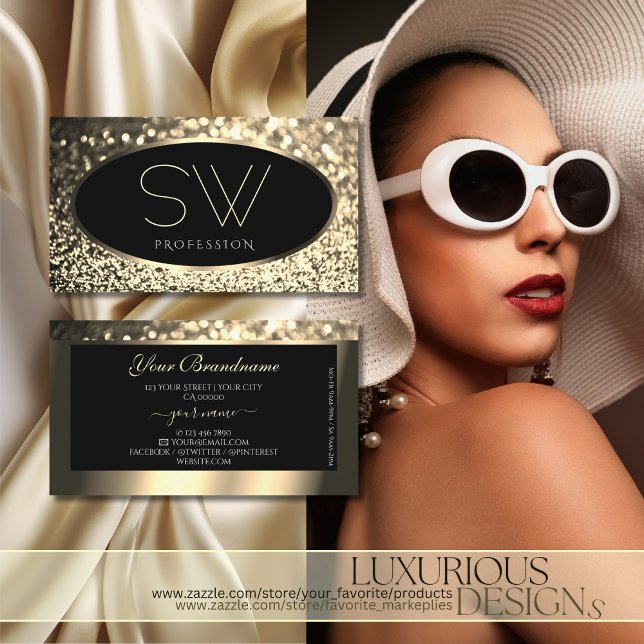 Luxuriöser Schwarz-Gold-Sparkling-Glitzer mit Mono Visitenkarte (Von Creator hochgeladen)