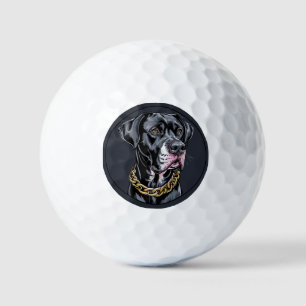 Luxuriöser schwarzer Hund mit Goldkette Golfball