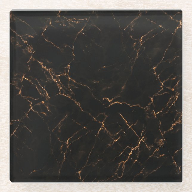 Luxuriöser schwarzer Marmor: Elegante Textur Glasuntersetzer (Vorderseite)