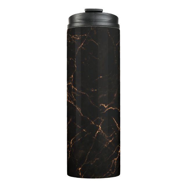 Luxuriöser schwarzer Marmor: Elegante Textur Thermosbecher (Vorderseite)