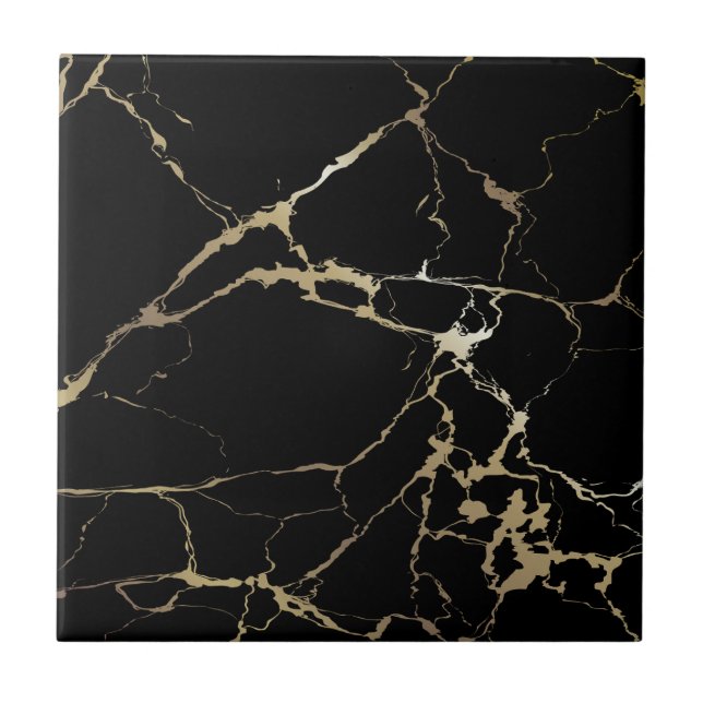 Luxuriöser schwarzer Marmor mit schwerem goldenem  Fliese (Vorderseite)