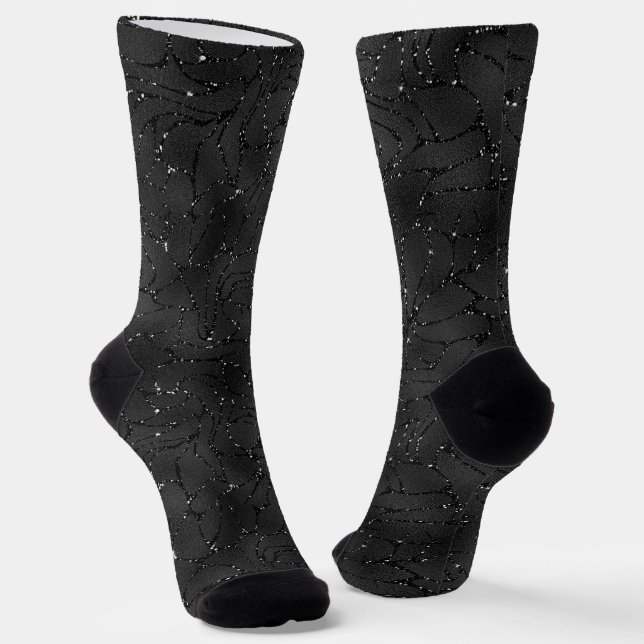 Luxuriöser schwarzer monochromatischer Glamour-Hin Socken (Gewinkelt)