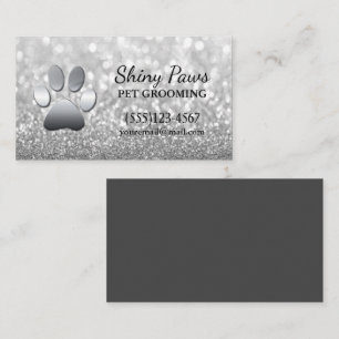 Luxuriöser Silber Glitzer Dog Paw Pet Grooming Ser Visitenkarte