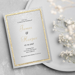 Luxuriöser silberner Glitzer Hochzeit Einladung