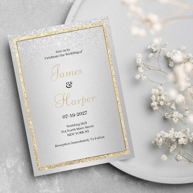 Luxuriöser silberner Glitzer Hochzeit Einladung (Luxury elegant gold silver glitter Wedding )