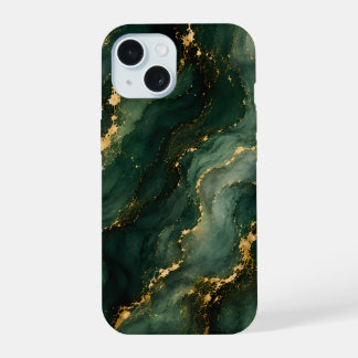 Luxuriöser Smaragd-Marmor mit goldenen Adern iPhone 15 Hülle