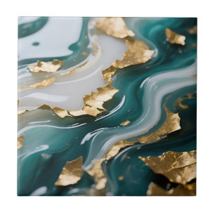 Luxuriöser Türkis-Goldblatt-Fluid-Marmor Fliese