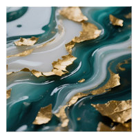 Luxuriöser Türkis-Goldblatt-Fluid-Marmor