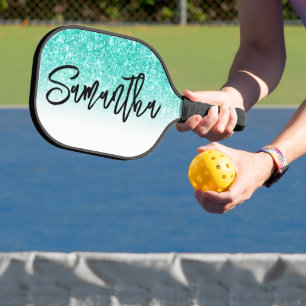 Luxuriöser türkisfarbener Glitzer White Ombre Pers Pickleball Schläger