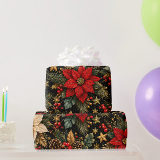 Luxuriöser Weihnachtsblumenmuster mit Weihnachtsst Geschenkpapier