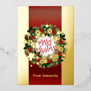 Luxuriöser Weihnachtskranz personalisierbar Gold  Folien Feiertagskarte