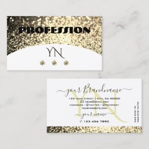 Luxuriöser Weißgoldglatter Glitzer mit Monogram Visitenkarte