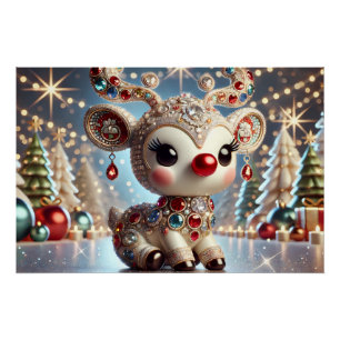 Luxuriöses 3D-Render von Rudolph mit mehrfarbig Poster