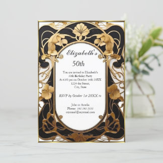 Luxuriöses 50. Geburtstagsparty Schwarz-weißes Gol Einladung