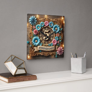 Luxuriöses 5. Hochzeitstag Quadratische Wanduhr