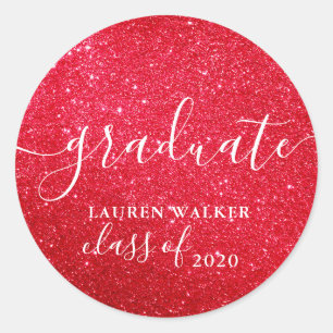 luxuriöses Abschluss-Rot-Glitter-Monogramm-Aufkleb Runder Aufkleber