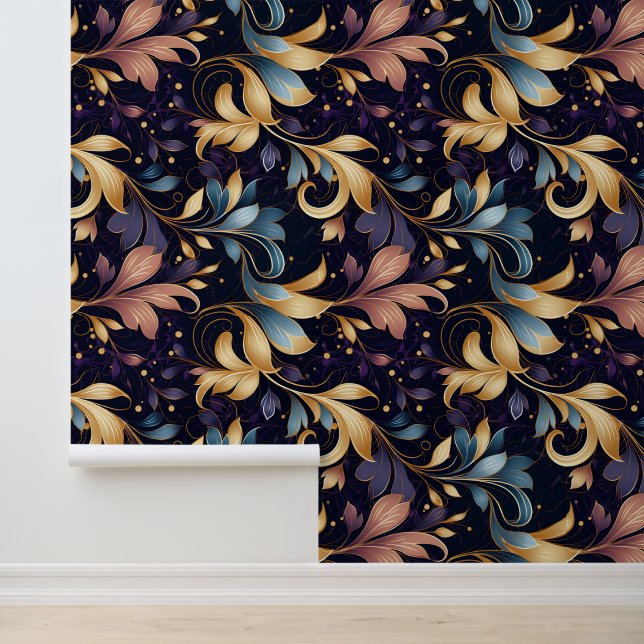 Luxuriöses Abstraktes Leafy-Muster Tapete (Anwendung)