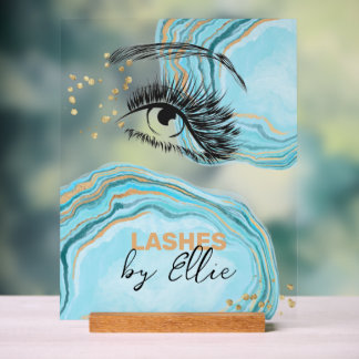 Luxuriöses Aquamarines Gold-Marmor Lash Extension  Acrylschild