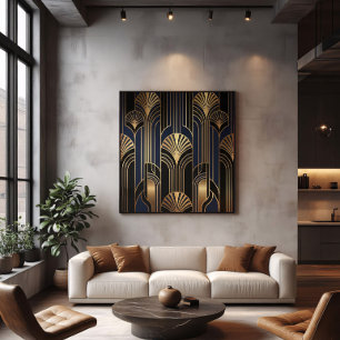 Luxuriöses Art Deco Gold Fächer Muster Poster