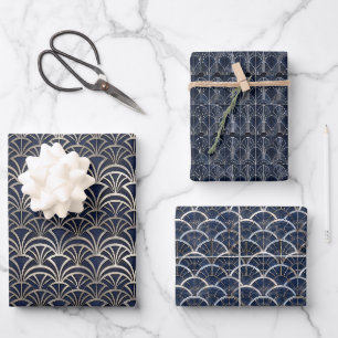 Luxuriöses Art Deco Tile mit Metallic Silver Lines Geschenkpapier Set