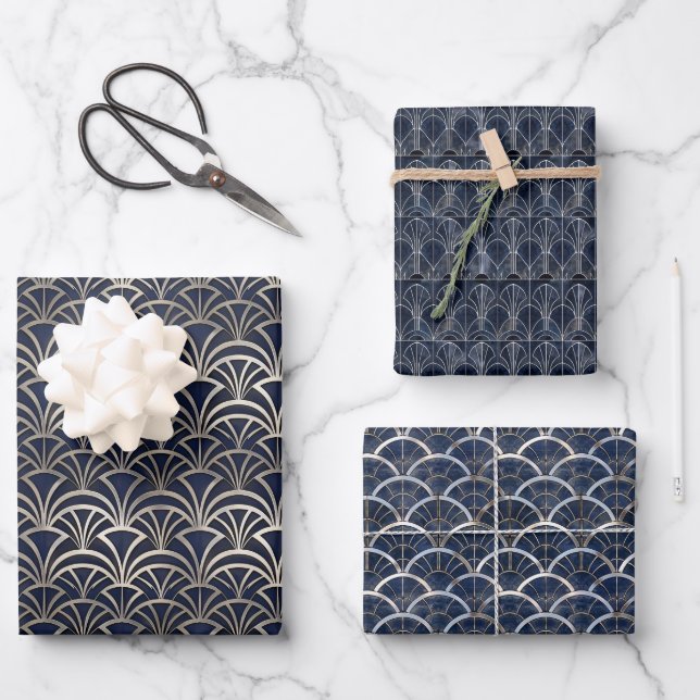 Luxuriöses Art Deco Tile mit Metallic Silver Lines Geschenkpapier Set (Vorderseite)