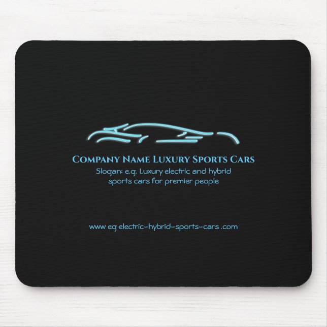 Luxuriöses Autologo - Ice Blue Sports Car auf schw Mousepad (Vorne)